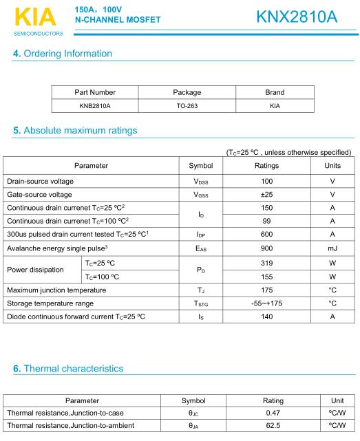 MOS管,KNX2810A,150A/100V MOS管,KNX2810A,150A/100V